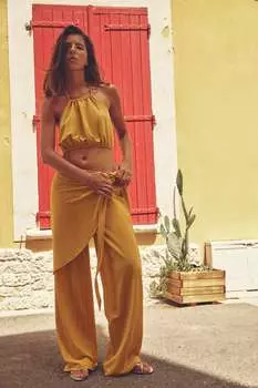 Брюки на завязках ZARA, желтый