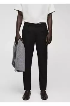 Брюки облегающего кроя из хлопка с вытачками Mango, черный