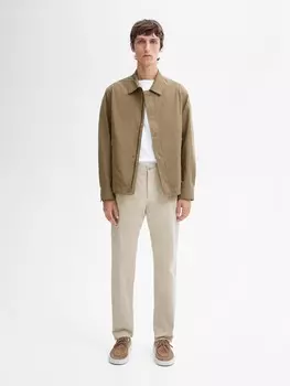 Брюки облегающего кроя из хлопкового твила Massimo Dutti, бежевый