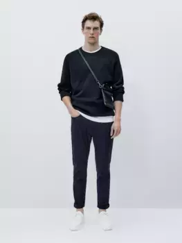 Брюки облегающего кроя из текстурированной джинсовой эффективности Massimo Dutti, синий