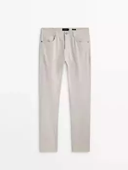 Брюки облегающего кроя из текстурированной джинсовой эффективности Massimo Dutti, бежевый