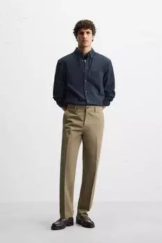 Брюки обычного покроя с язычками ZARA, хаки