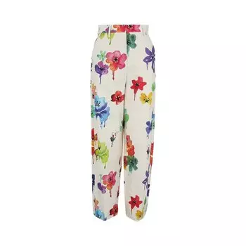 Брюки Off-White Floral Print Straight Pants, белый