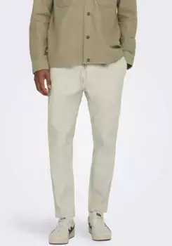 Брюки ONLY & SONS из ткани "ONSLINUS CROP 0007 COT LIN PNT NOOS", с льном, цвет Silver Lining
