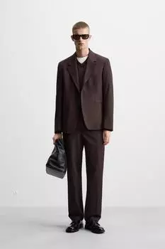 Брюки от костюма обычного покроя ZARA, бордовый