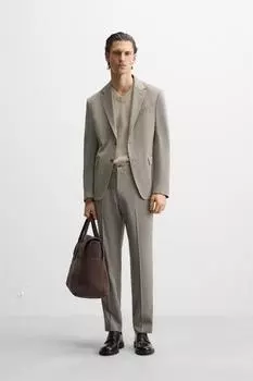Брюки от костюма в елочку ZARA, цвет Brown/Taupe
