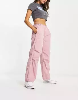 Брюки оверсайз Stradivarius из розового поплина