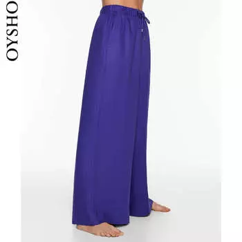 Брюки Oysho льняные, синий / фиолетовый