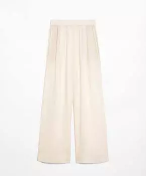 Брюки Oysho Linen Embroidered, кремовый