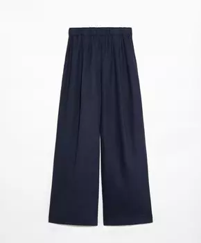 Брюки Oysho Linen Wide Straight Leg, темно-синий