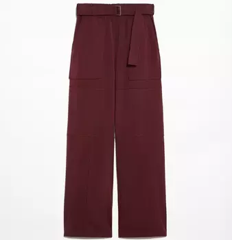 Брюки Oysho Wide-leg Straight-cut With Belt, темно-красный