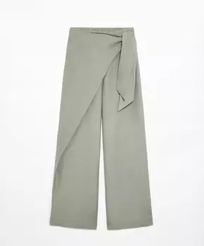 Брюки Oysho Wrap With Linen, серо-зеленый