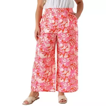 Брюки-палаццо больших размеров для женщин, брюки с высокой талией и цветочным принтом, широкие брюки с карманом Agnes Orinda, розовый