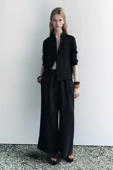 Брюки палаццо из 100% льна ZARA, черный