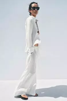 Брюки палаццо из 100% льна ZARA, белый