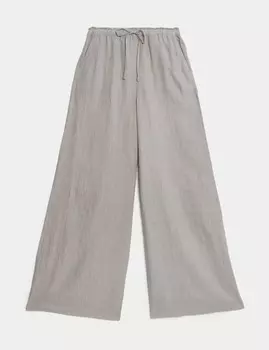 Брюки палаццо из чистого льна Marks & Spencer, серый