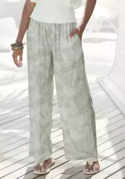 Брюки-палаццо LASCANA из крепированной вискозы с эластичными присборенными манжетами, брюки из ткани, зеленый