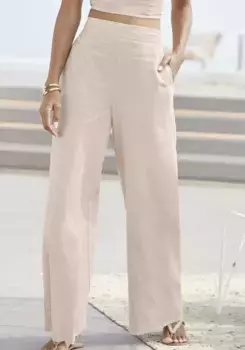 Брюки-палаццо LASCANA из смеси льна и вискозы, бежевый
