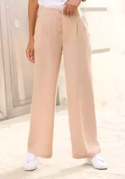 Брюки-палаццо LASCANA, с декоративными пуговицами и удобным поясом, элегантные тканевые брюки с карманами, цвет Camelfarben