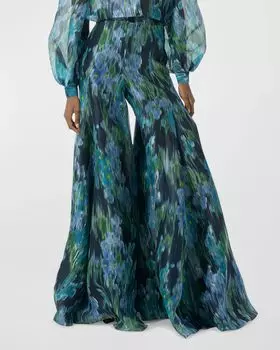 Брюки-палаццо с цветочным принтом Carolina Herrera, цвет Midnightmu