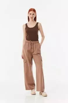 Брюки-палаццо с карманами-карго и эластичной резинкой на талии Fullamoda, коричневый