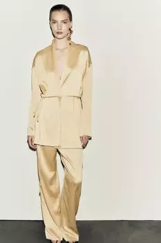 Брюки палаццо с мелкими плиссами ZARA, пастельно-желтый