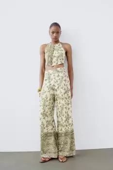 Брюки палаццо с принтом ZARA, разноцветный