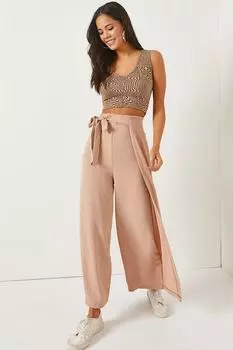 Брюки-палаццо с запахом и каменными завязками Olalook, бежевый