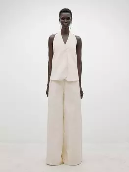 Брюки-палаццо со складками Massimo Dutti, бежевый