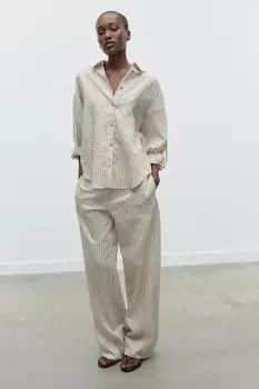 Брюки палаццо в полоску ZARA, цвет Ecru/Black