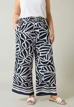 Брюки PALM BORDER PRINT Evans, темно-синий