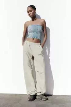 Брюки parachute из нейлона ZARA, светло-серый
