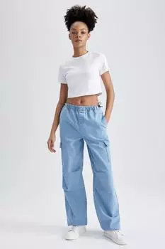 Брюки Parachute Jean длиной до щиколотки, 100% хлопок DeFacto, синий