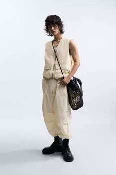 Брюки parachute ZARA, экру