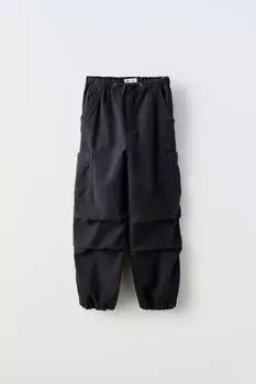 Брюки парашют с кузинкой ZARA, антрацитовый серый