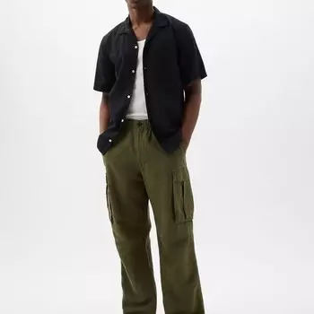 Брюки-Парашюты cargo из льна и хлопка Gap, зеленый