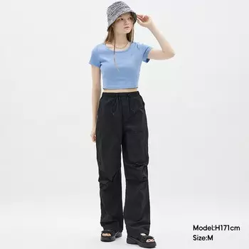 Брюки-парашюты GU женские, светло-розовый / оранжевый