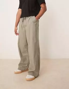 Брюки-парашюты из льняной смеси ASOS DESIGN цвета хаки