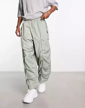 Брюки-парашюты со сборками ASOS DESIGN шалфейного цвета