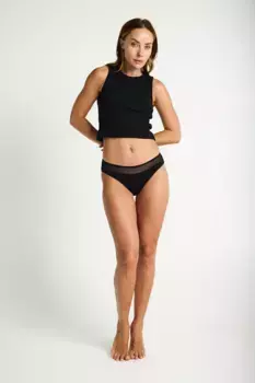 Брюки периода чувственного бикини Светло-умеренные черные трусики Modibodi, бежевый