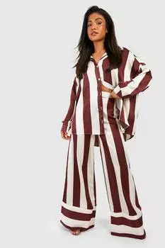Брюки petite атласные полоски широкие ноги Boohoo, шоколадный