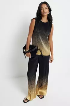 Брюки Petite из фольги с эффектом омбре River Island, черный