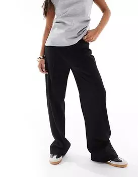 Брюки Petite прямого кроя со швом спереди черного цвета Pull&Bear