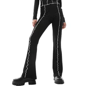 Брюки Pieces Flared Ribbed, черный