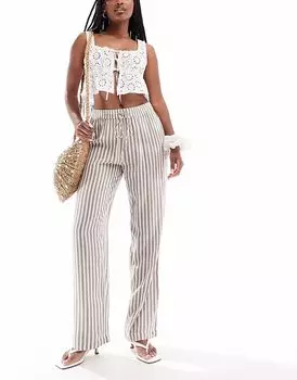 Брюки Pieces с высокой талией и широкими штанинами в полоску цвета лунного камня