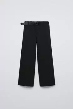 Брюки пике с поясом ZARA, черный