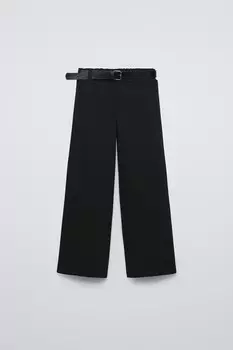 Брюки пике с поясом ZARA, черный