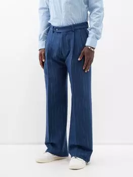 Брюки плиссе из смесовой шерсти с жаккардовым узором в полоску Amiri, синий