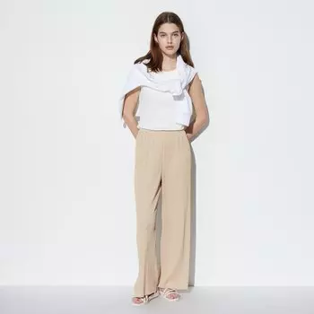 Брюки-плиссе UNIQLO прямые, бежевый