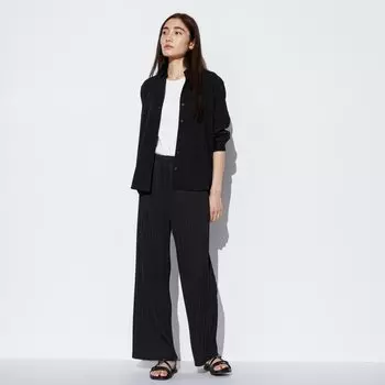 Брюки-плиссе UNIQLO прямые, черный
